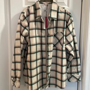 Andree By UNIT‎ Cream,green,pink plaid button down long sleeve Shacket jacket  M